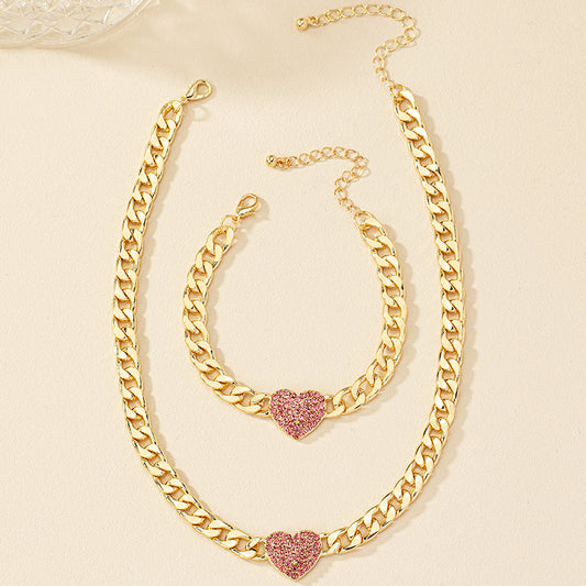 Heart Charm Necklace and Bracelet Set